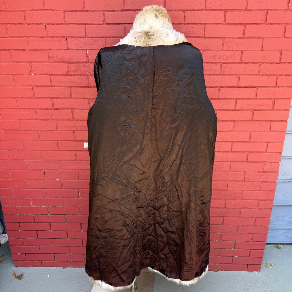 Vintage Faux Fur Long Coat XXL Snow Leopard Print Cream USA Mobwife Hollywood - Picture 7 of 7